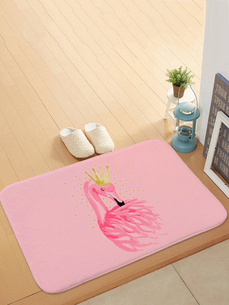 

Flamingo With Crown Print Door Mat, Pink