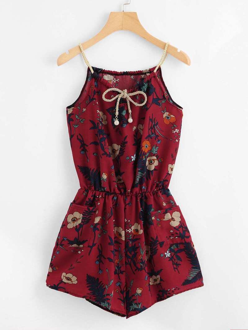 

Floral Print Jumpsuit, Burgundy