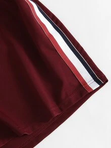 Contrast Striped Tape Romper - Burgundy - View 4