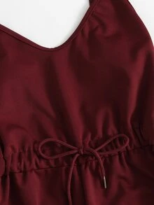 Contrast Striped Tape Romper - Burgundy - View 3