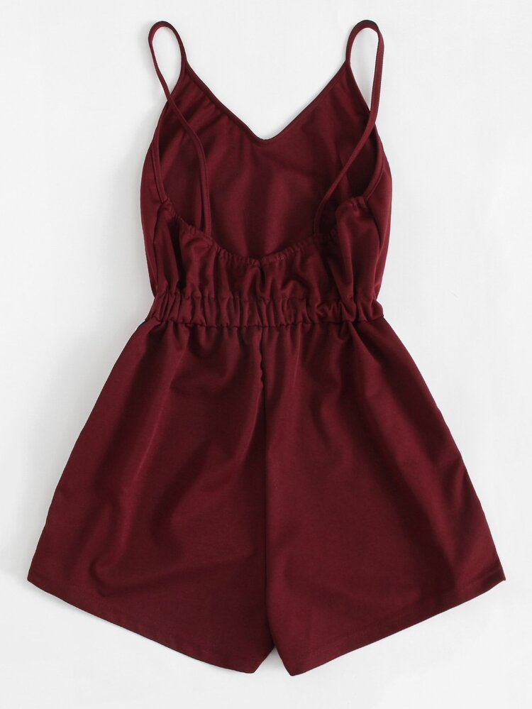 Contrast Striped Tape Romper - Burgundy - View 5