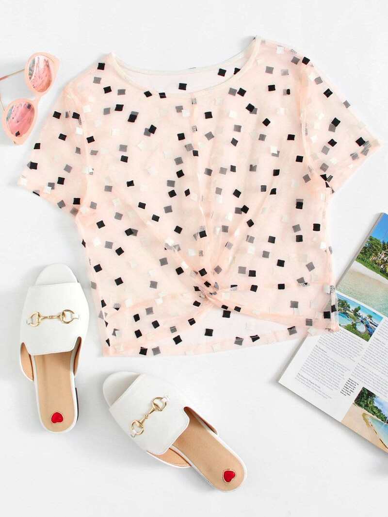 

Mesh Knot Tee, Pink