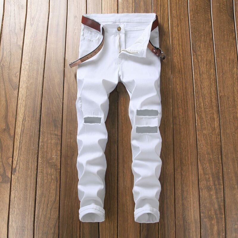 

Guys Slim Fit Ripped Crop Trousers, White