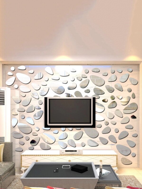 Stone Shape Mirror Wall Sticker Set 12pcs