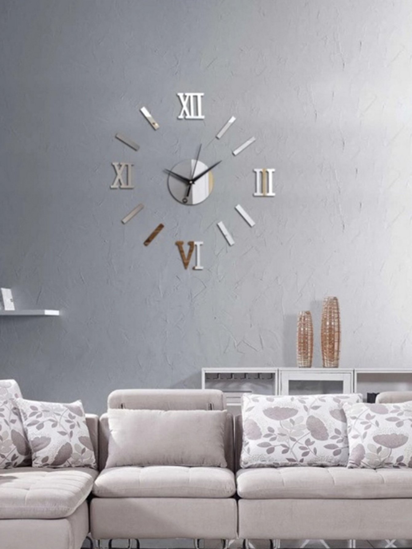 Clock Design Mirror Wall Sticker 13pcs