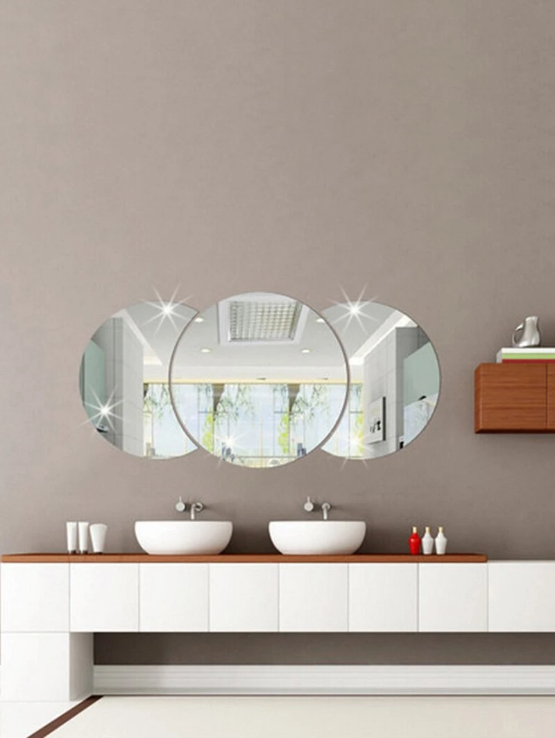 Round Mirror Wall Sticker Set 3pcsfor Women Romwe