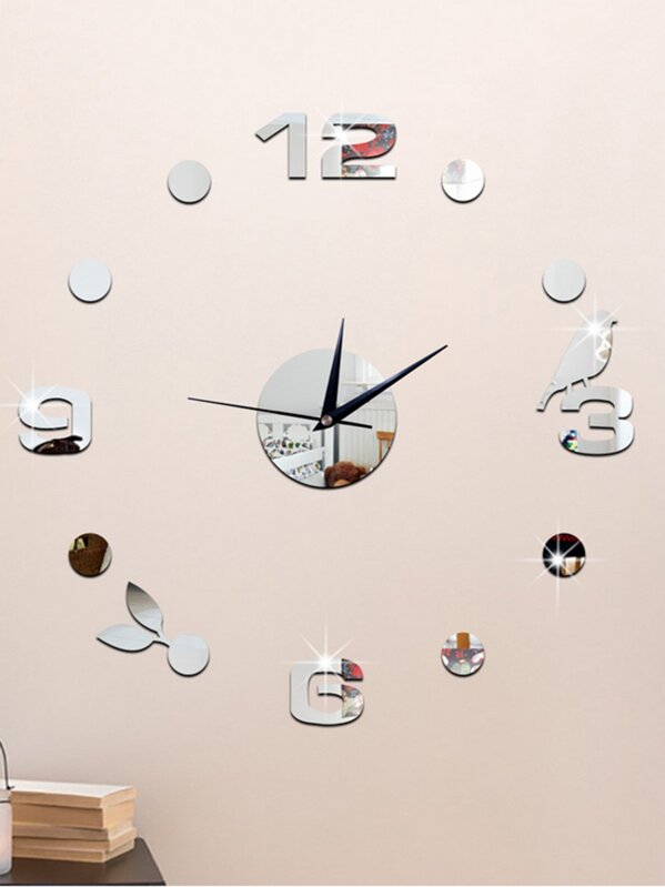 Bird Detail Clock Mirror Wall Sticker 14pcs