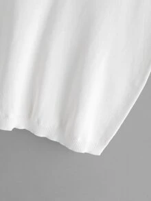 White V Neck Knitted Cami Top - White - View 4
