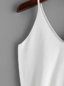 White V Neck Knitted Cami Top - White - View 3