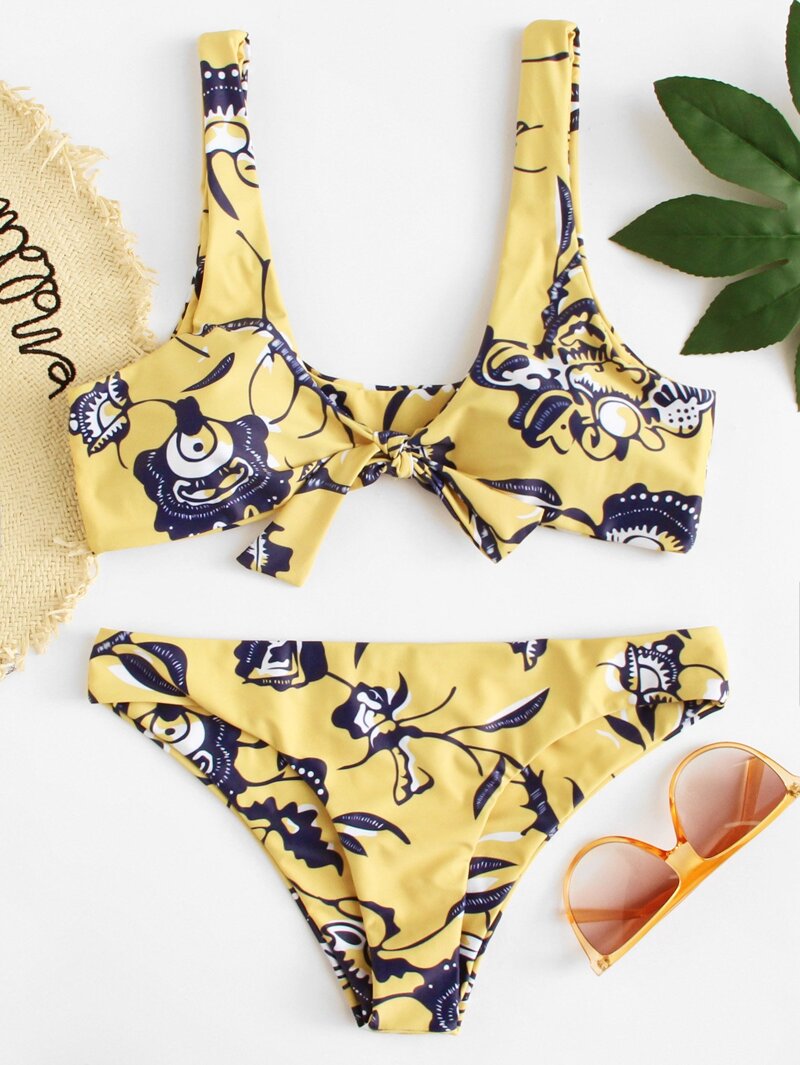 

Knot Front Floral Bikini Set, Yellow