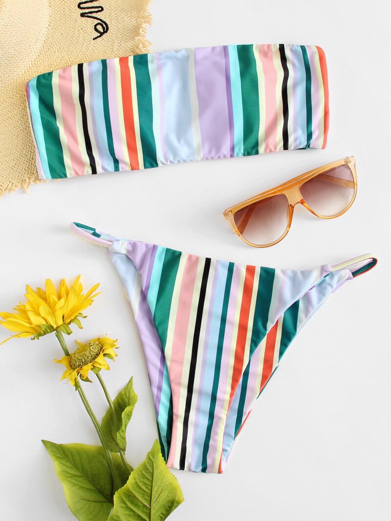 

Striped Bandeau Bikini Set, Multicolor