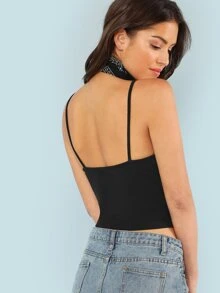 SHEIN Ribbed Surplice Cropped Cami Top - Black - View 2