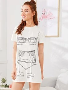 Lingerie Set Print Nightie - White - View 3