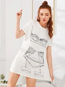 Lingerie Set Print Nightie - White - View 4