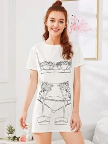 Lingerie Set Print Nightie - White - View 5