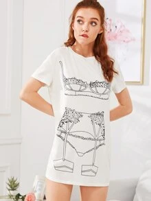 Lingerie Set Print Nightie - White - View 1