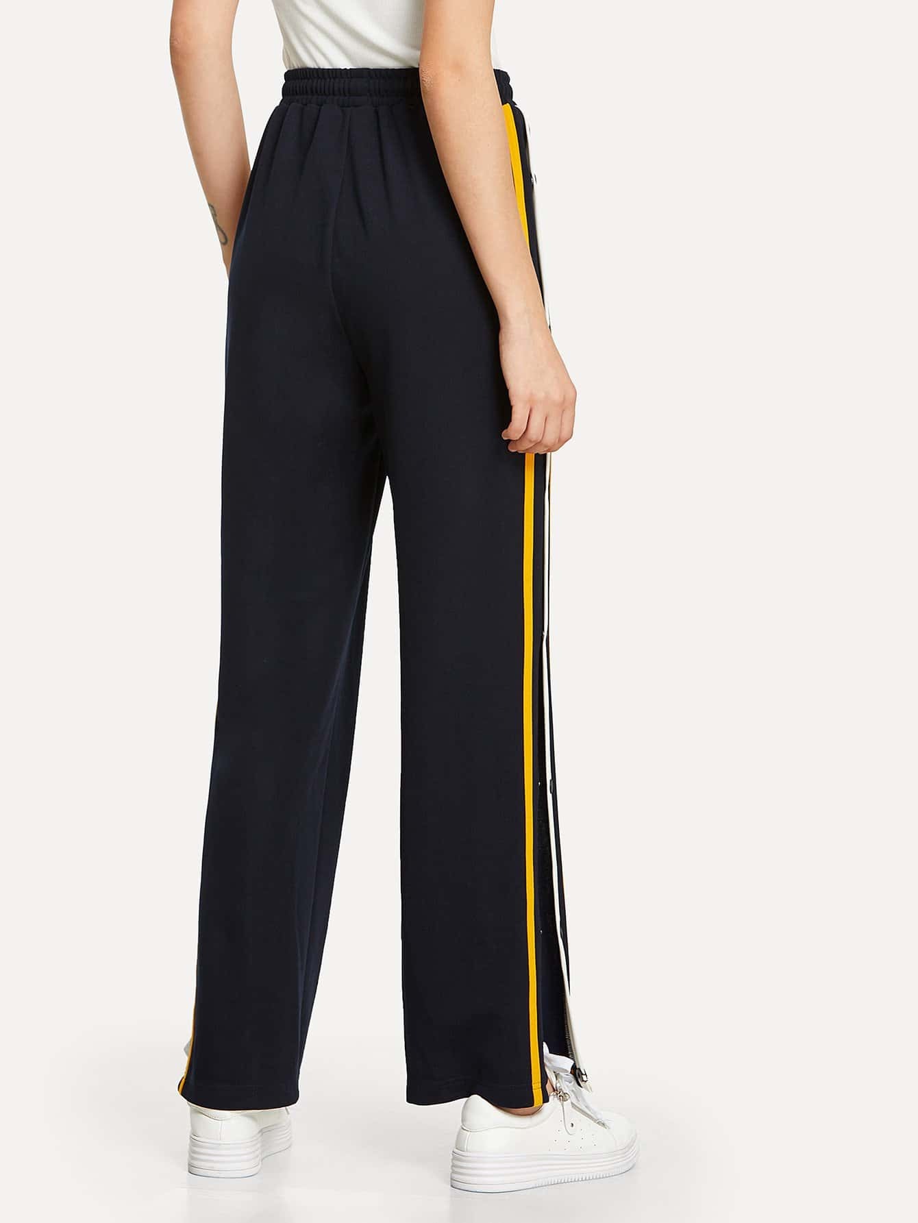 SHEIN Snap Button Stripe Side Wide Leg 