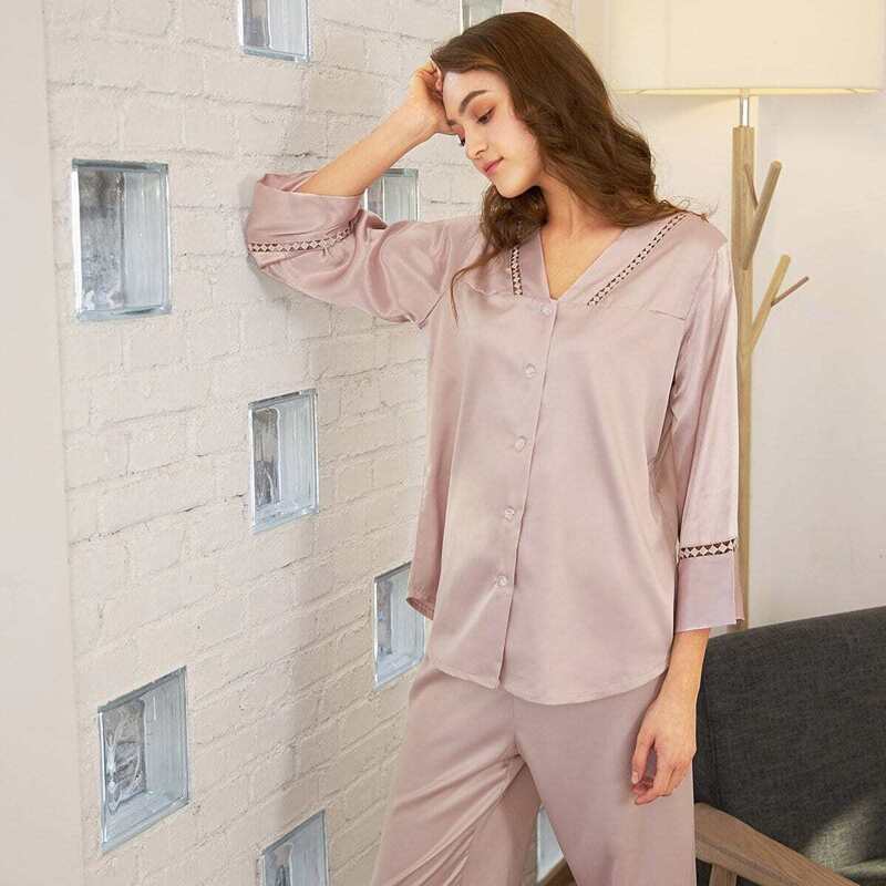 

Solid Button Up Pajama Set, Pink