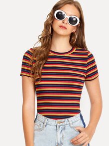 Striped Rib Knit Tee