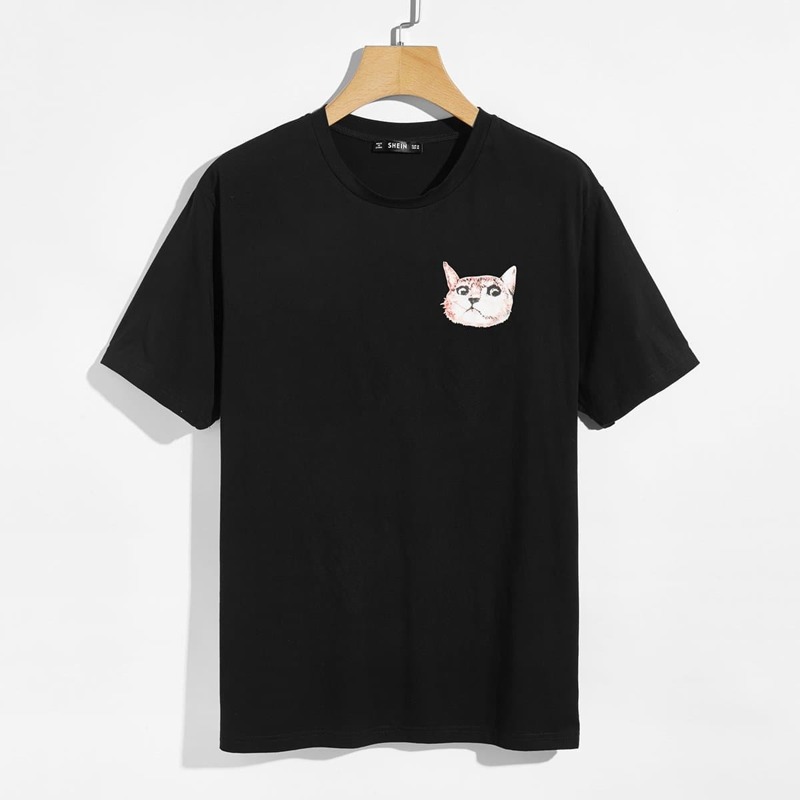 

Guys Cat Print T-shirt, Black