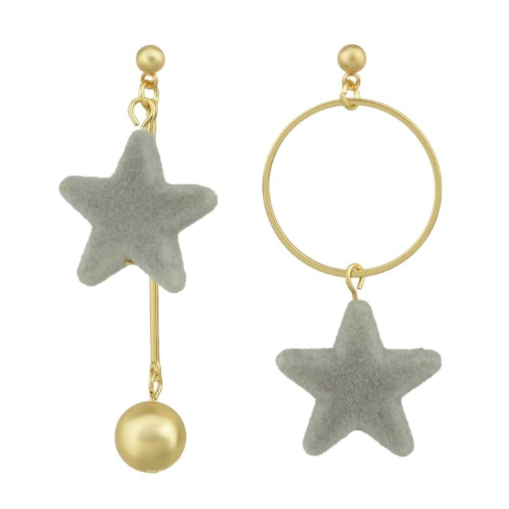 

Gray Pentagram Asymmetric Earrings, Grey