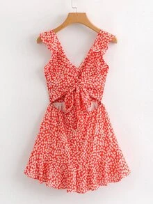 رومبير معقود الظهر مقلم ومكشكش وبطباعة كليكو