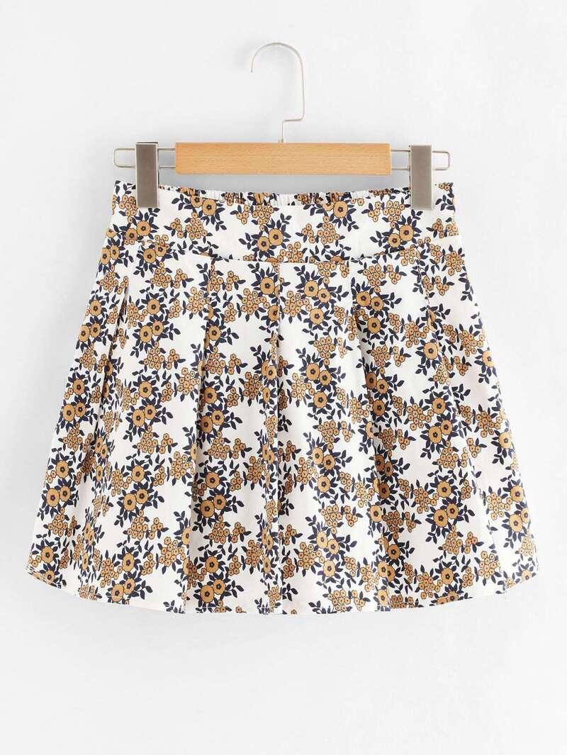 

Floral Print Pleated Skirt, Multicolor