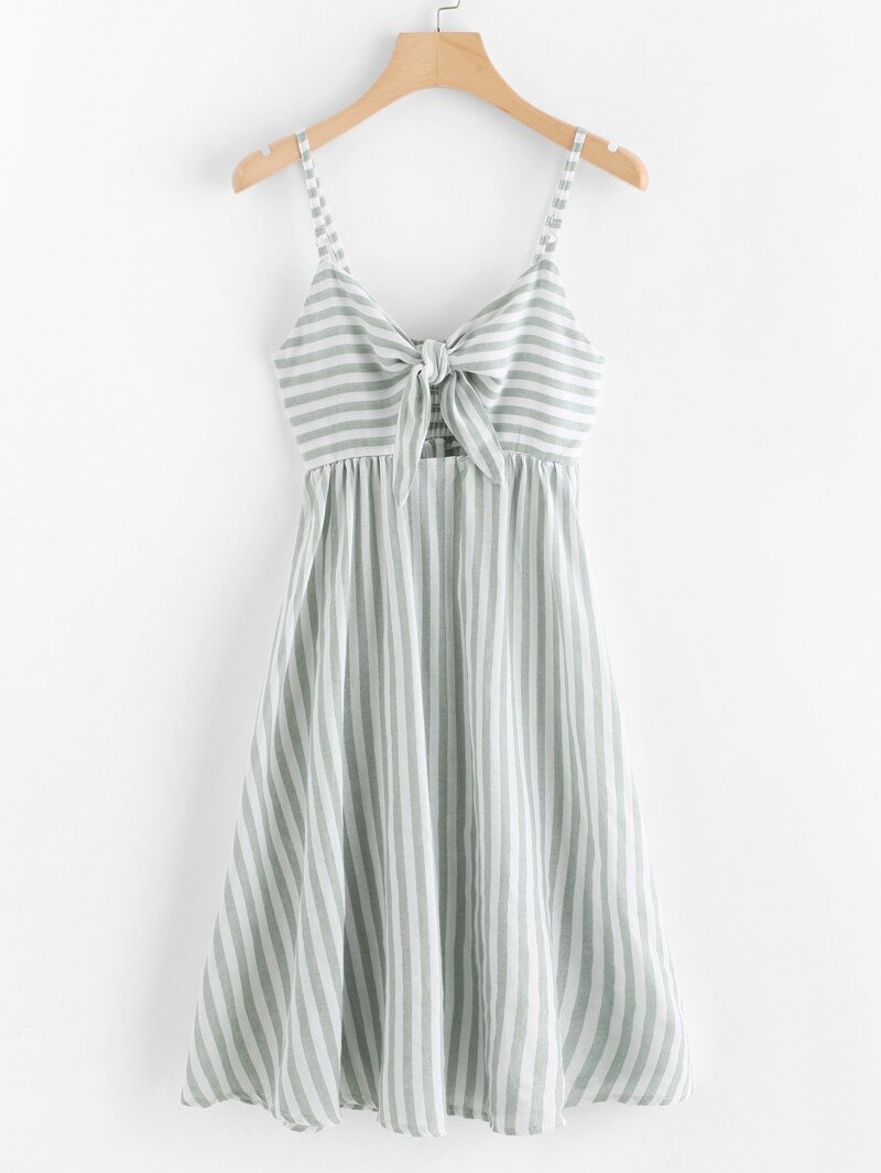 

Asymmetric Stripe Bow Front Dress, Green