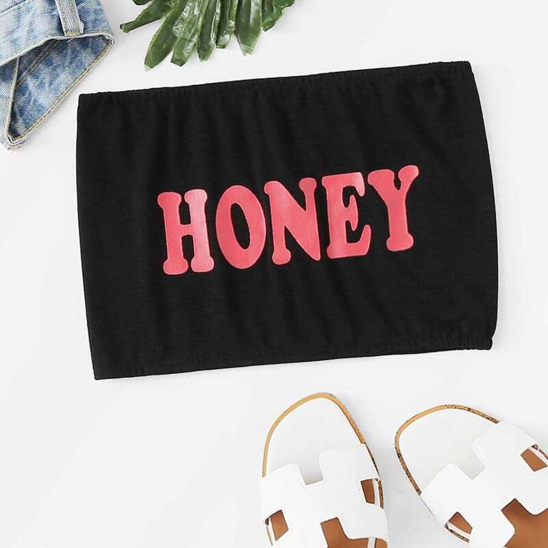 

Letter Print Tube Top, Black
