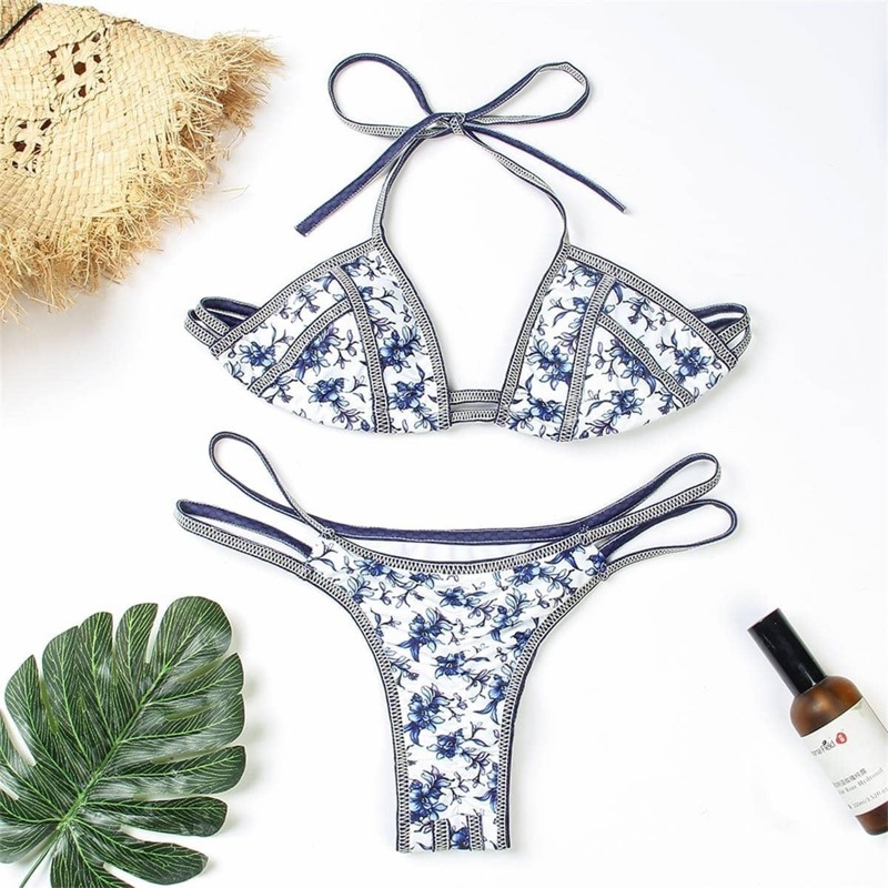 

Flower Print Halter Bikini Set, Multicolor