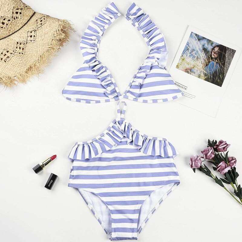 

Striped Ruffle Bikini Set, Multicolor