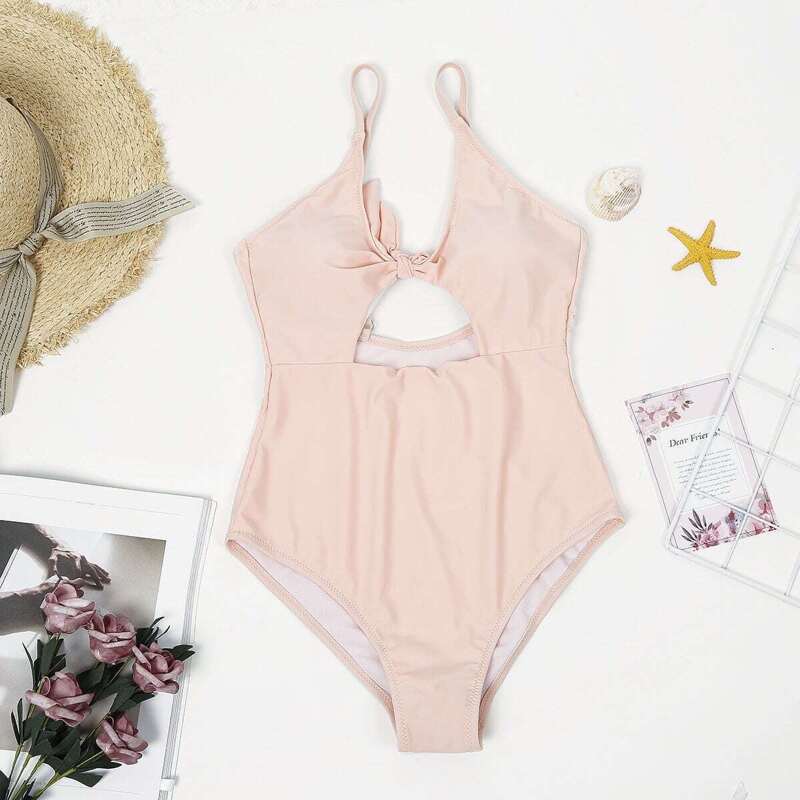 

Knot Front Cut Out Swimsuit, Pink
