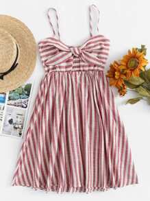 Knot Front Striped Cami Dress