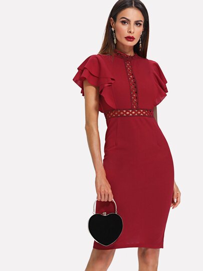 Eyelet Lace Insert Exaggerate Flounce Sleeve dress pictures