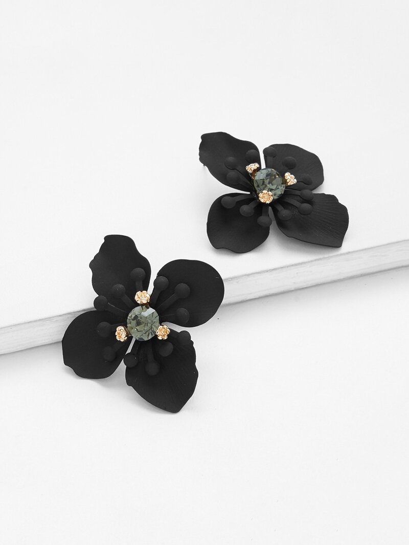 

Flower Shape Rhinestone Stud Earrings, Black