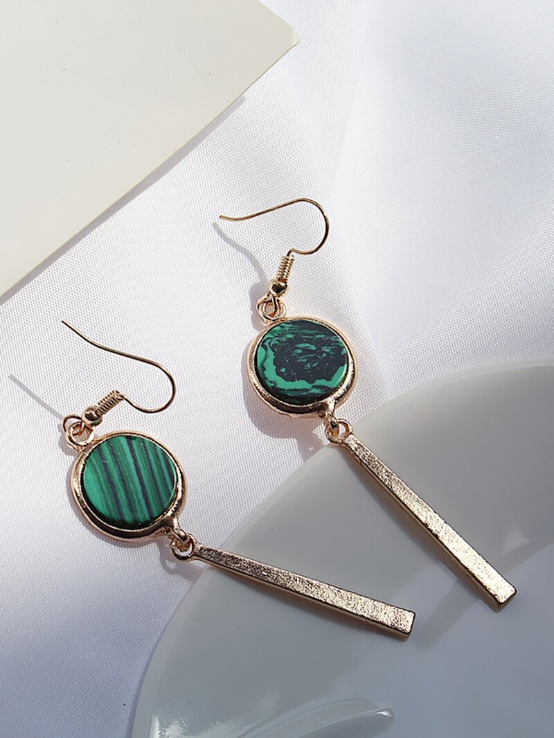 

Bar & Gemstone Drop Earrings, Green