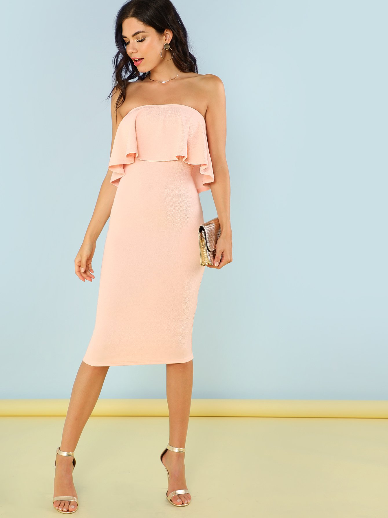 pink bandeau midi dress