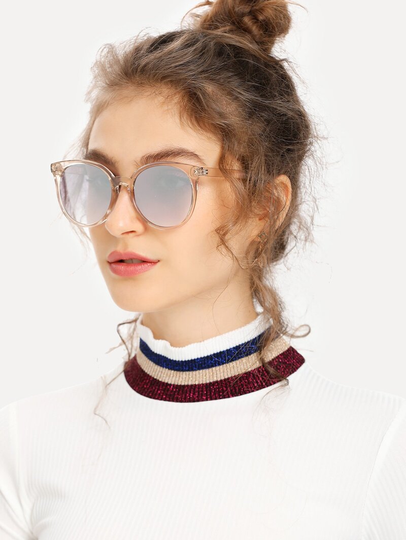 

Mirror Lens Cat Eye Sunglasses, White
