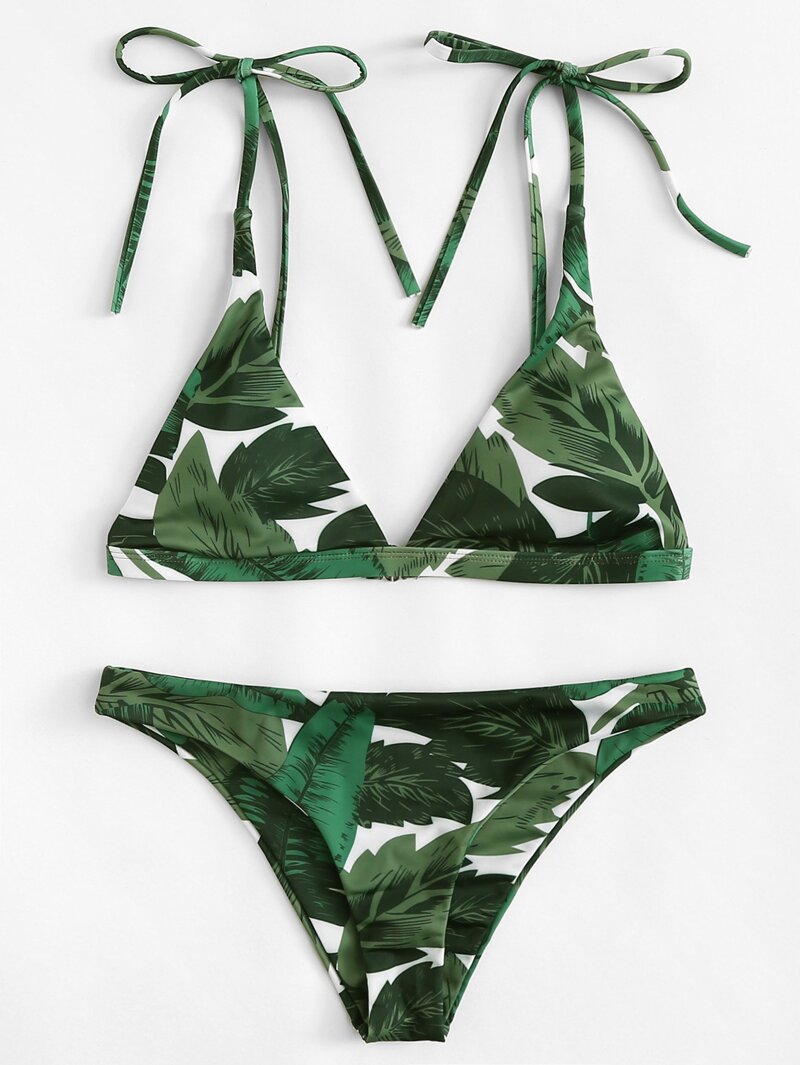 

Tropical Print Bikini Set, Green