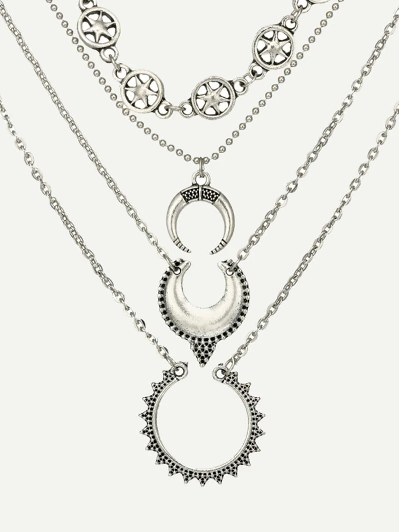 Femme Collier Pendentif Lune Éléphant Choker Ras Du Cou Chaîne Multi-rang Bohême