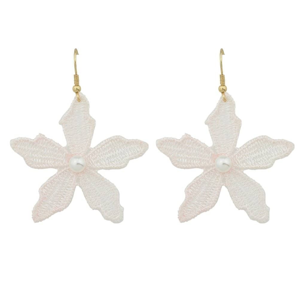 

Pink Hollow Flower Earrings, White