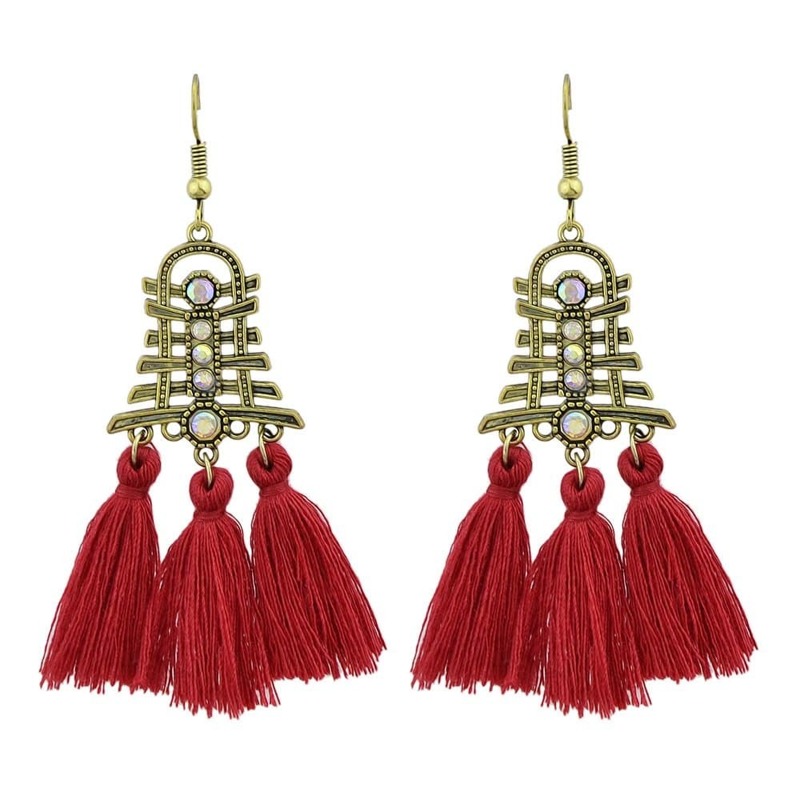 

Red National Wind Fringe Earrings