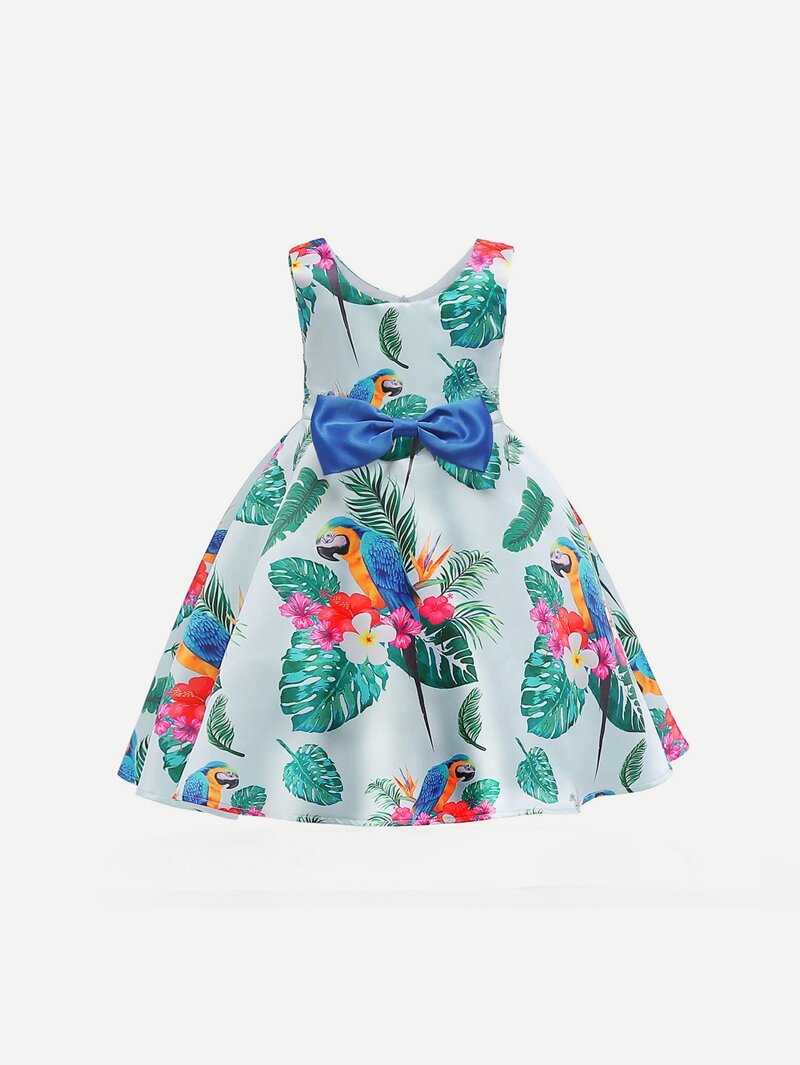 

Girls Floral Print Bow Dress, Multicolor