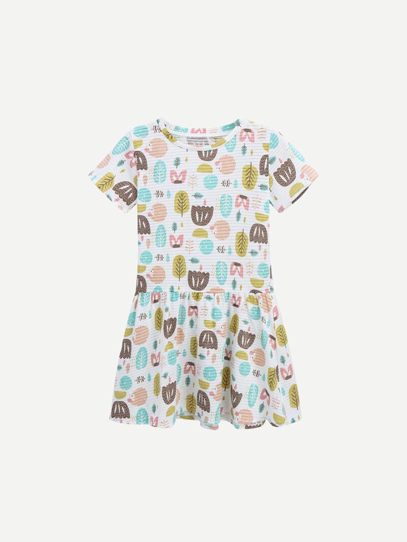 

Girls All Over Cartoon Print Dress, Multicolor