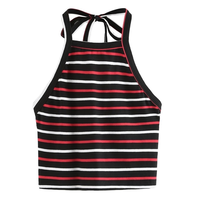 

Crop Self Tie Halter Top, Black