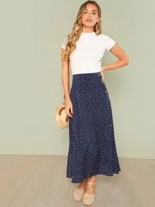 SHEIN Polka Dot Slit Side Skirt