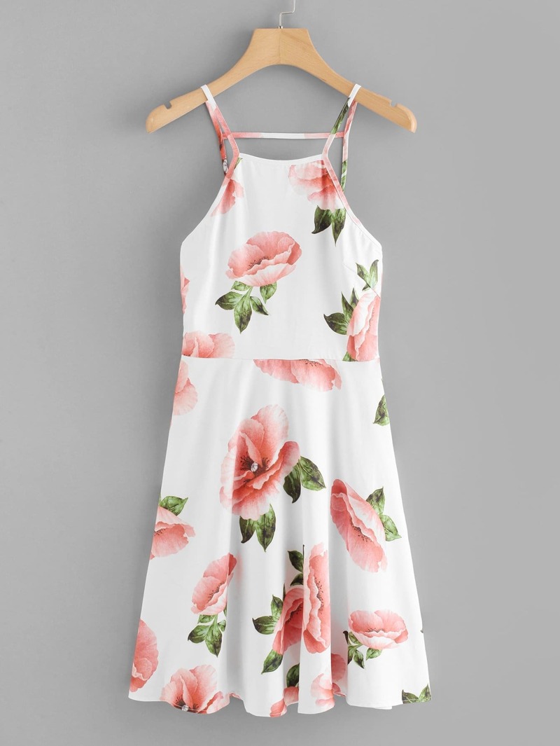 

Floral Print Cut Out Back Cami Dress, Multicolor