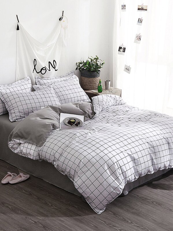 Allover Grid Duvet Cover Shein Uk