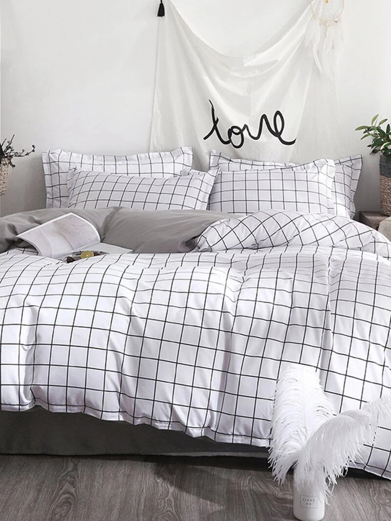 Allover Grid Duvet Cover Romwe