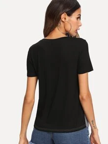 SHEIN LUNE Camiseta con un bolsillo de lentejuelas - Multicolor - Ver 2